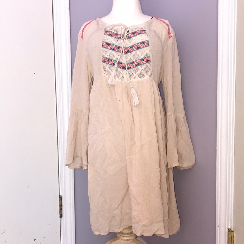 Ivory Bell Sleeve Embroidered Dress